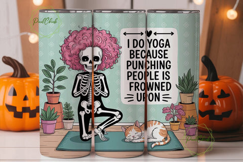 Skeleton Yoga 20oz Tumbler Wrap Sublimation PixelChick 