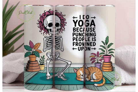 Skeleton Yoga 20oz Tumbler Wrap Sublimation PixelChick 
