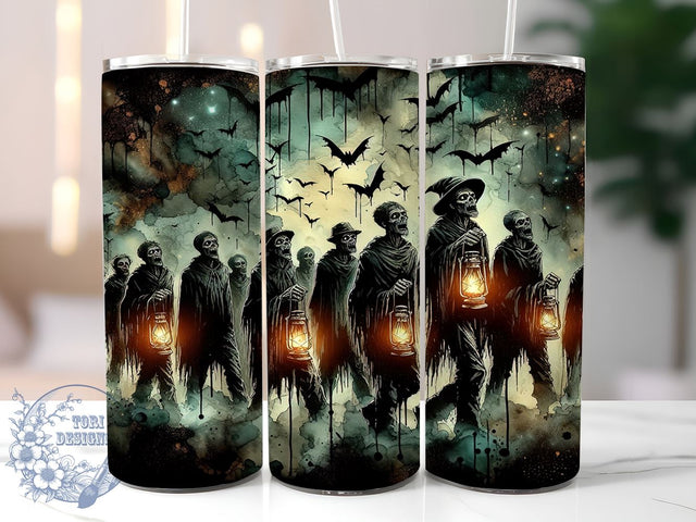 Skeleton Zombies 20oz Skinny Tumbler, Halloween Zombies Tumbler Png, Straight & Tapered Tumbler Wrap, Instant Digital Download Sublimation ToriDesigns 