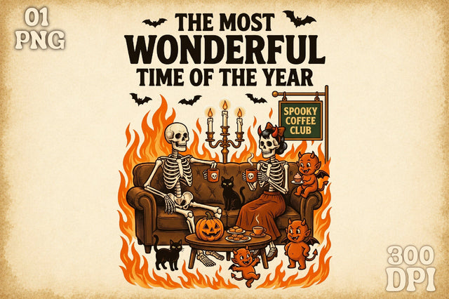 Skeletons Drinking Coffee-Spooky Coffee Sublimation designartist 