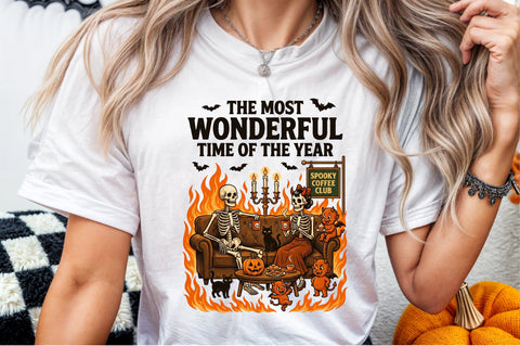 Skeletons Drinking Coffee-Spooky Coffee Sublimation designartist 