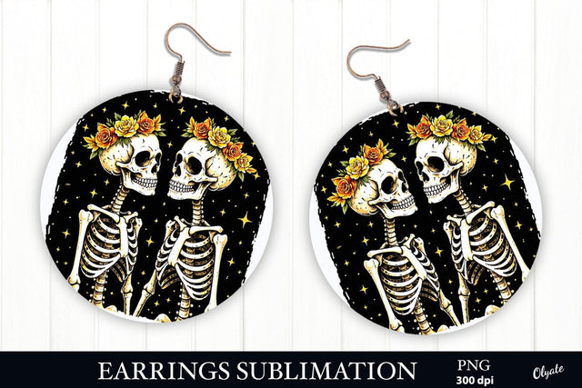 Skeletons in Love Earring PNG. Tarot Round Earring PNG Sublimation Olga Terlyanskaya 