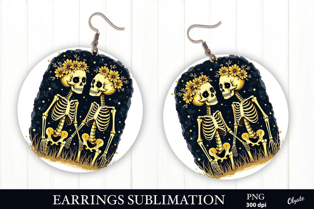 Skeletons in Love Earring PNG. Tarot Round Earring Sublimation Olga Terlyanskaya 