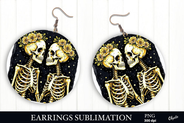 Skeletons in Love Earring PNG. Tarot Round Earring Sublimation Olga Terlyanskaya 