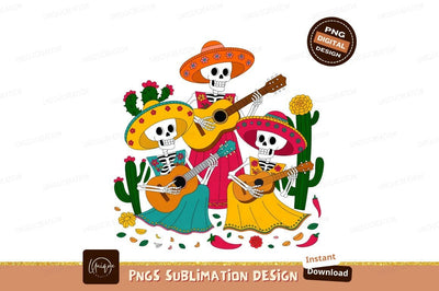 Skeletons playing guitars with cacti music Sublimation Designangry 