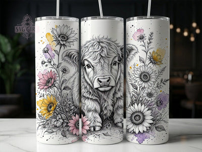 Sketch Highland Cow 20oz Tumbler, Sketch highland cow, Highland cow tumbler, 20oz skinny tumbler, Hand drawn design, Sublimation tumbler wrap, Sketch art pattern, Farm sketch design Sublimation SvggirlplusArt 