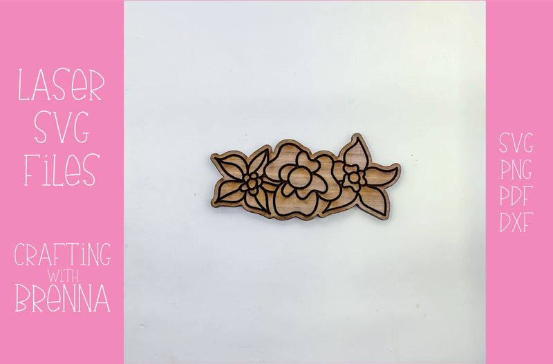 Sketched Floral Hair Clip Laser SVG File SVG Crafting With Brenna 