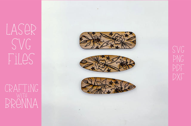 Sketched Floral Hair Clips Laser SVG File SVG Crafting With Brenna 