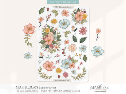 Sketched Floral Sticker Sheet SVG Aja Nicole Designs 