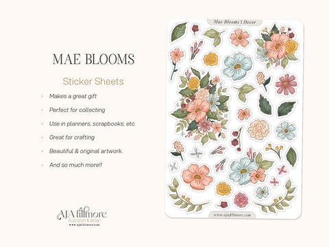 Sketched Floral Sticker Sheet SVG Aja Nicole Designs 