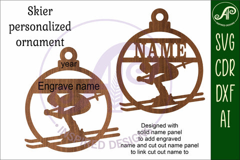 Skier Christmas Ornament SVG laser cut SVG APInspireddesigns 