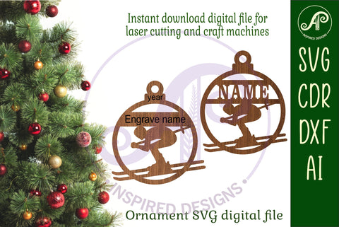 Skier Christmas Ornament SVG laser cut SVG APInspireddesigns 