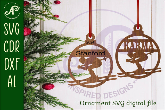 Skier Christmas Ornament SVG laser cut SVG APInspireddesigns 