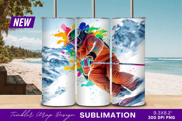 Skier In Action Colorful Splash Background Sublimation Regulrcrative 