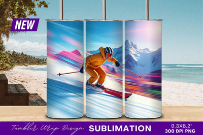 Skier In Motion Downhill Adventure Tumbler Png Sublimation Regulrcrative 