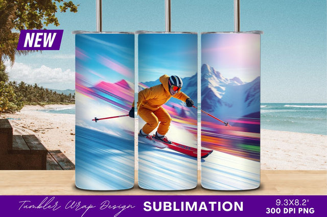 Skier In Motion Downhill Adventure Tumbler Png Sublimation Regulrcrative 