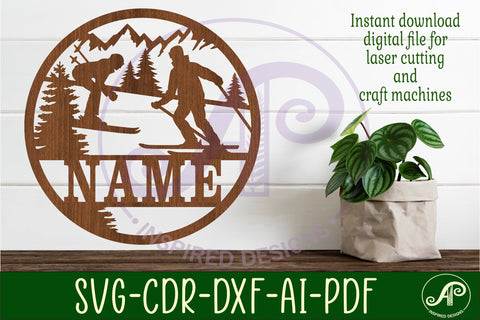 Skiing name sign svg laser cut template SVG APInspireddesigns 