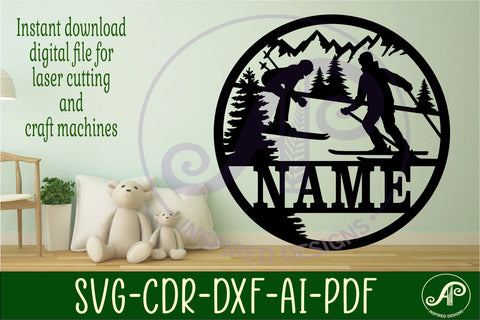 Skiing name sign svg laser cut template SVG APInspireddesigns 