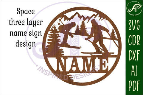 Skiing name sign svg laser cut template SVG APInspireddesigns 