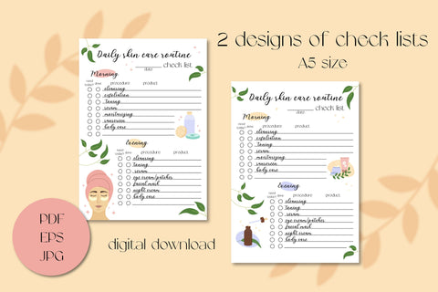 Skincare Daily Checklist Templates | JPG, PDF & Vector EPS Skin Care Planner | Natural Cosmetics | Beauty Morning Evening Routine Check List Sublimation AnnaViolet_store 