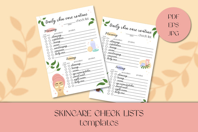 Skincare Daily Checklist Templates | JPG, PDF & Vector EPS Skin Care Planner | Natural Cosmetics | Beauty Morning Evening Routine Check List Sublimation AnnaViolet_store 