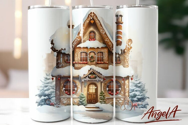Skinny tumbler winter sublimation Christmas house PNG Sublimation Angelina Semenova 