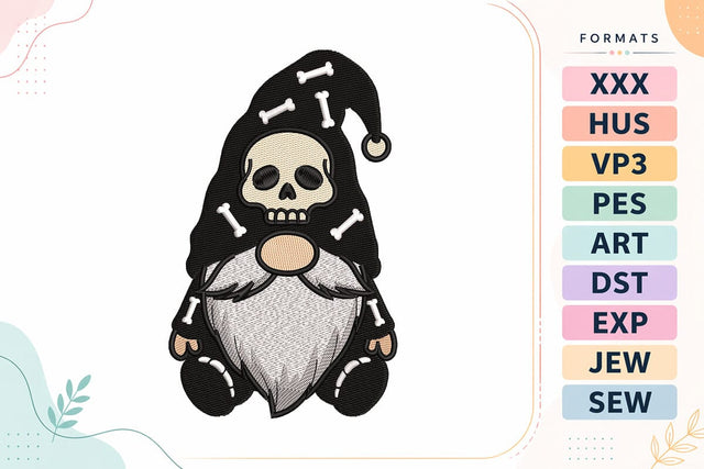 Skull and Bones Halloween Gnome Embroidery Design Embroidery/Applique DESIGNS sg embroidery 