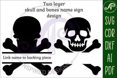 Skull and bones two layer name sign svg laser cut template SVG APInspireddesigns 