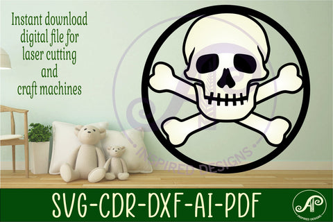 Skull and bones two layer wall art sign, SVG file. vector SVG APInspireddesigns 