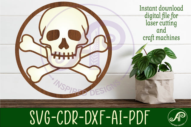 Skull and bones two layer wall art sign, SVG file. vector SVG APInspireddesigns 