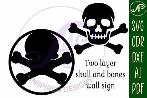 Skull and bones two layer wall art sign, SVG file. vector SVG APInspireddesigns 