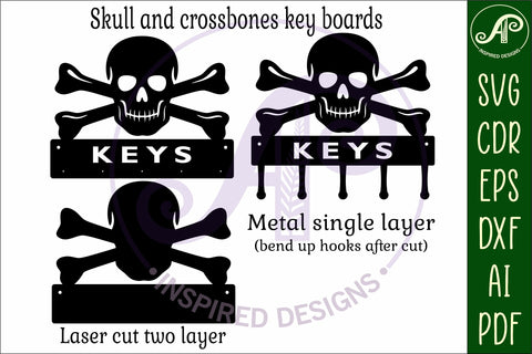 Skull and crossbones Key holders for metal and laser cutting SVG APInspireddesigns 
