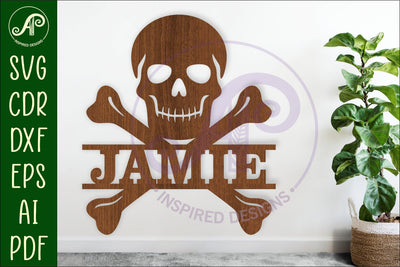 Skull and crossbones name sign svg laser cut file SVG APInspireddesigns 