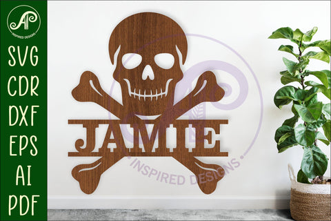 Skull and crossbones name sign svg laser cut file SVG APInspireddesigns 