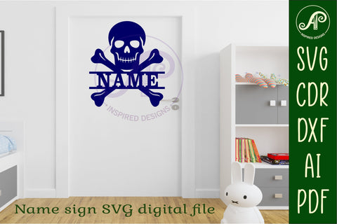Skull and crossbones name sign svg laser cut file SVG APInspireddesigns 