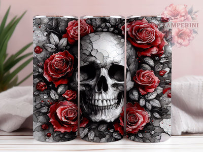 Skull And Flower 20oz Tumbler Wrap PNG, Gothic Skull With Roses Tumbler PNG Sublimation Design, Straight & Tapered Tumbler Wrap, Instant Digital Download Sublimation Li Zamperini 