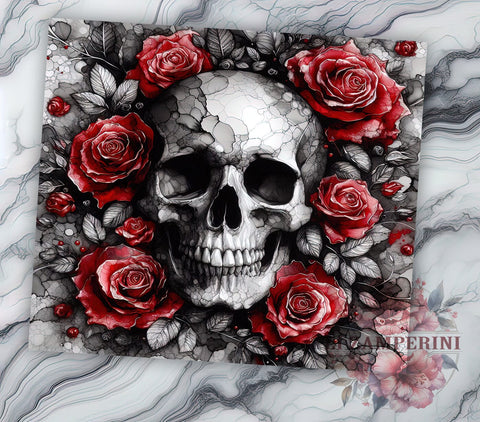 Skull And Flower 20oz Tumbler Wrap PNG, Gothic Skull With Roses Tumbler PNG Sublimation Design, Straight & Tapered Tumbler Wrap, Instant Digital Download Sublimation Li Zamperini 