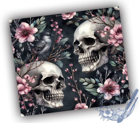 Skull And Flowers 20oz Skinny Tumbler PNG, Skull With Roses Tumbler Sublimation Wrap, Straight & Tapered Tumbler Wrap, Instant Digital Download Sublimation ToriDesigns 