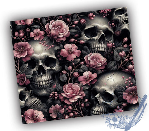 Skull And Flowers 20oz Skinny Tumbler PNG, Skull With Roses Tumbler Sublimation Wrap, Straight & Tapered Tumbler Wrap, Instant Digital Download Sublimation ToriDesigns 