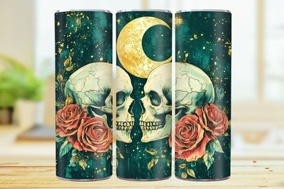 Skull And Flowers 20oz Skinny Tumbler Wrap Sublimation Design. Sublimation CosmosFineArt 