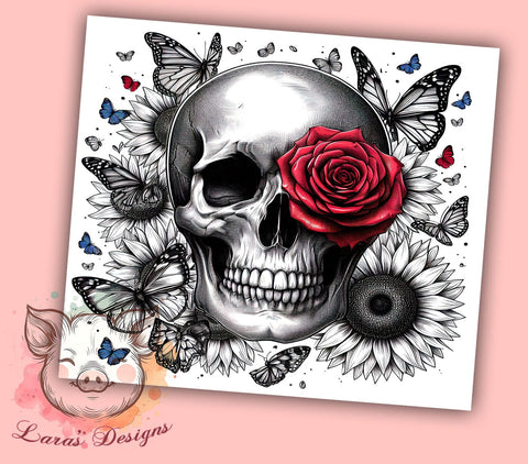 Skull And Flowers 20oz Tumbler Png, Straight & Tapered Tumbler Png, Skull Tumbler Png, Digital Download PNG Sublimation Lara' s Designs 