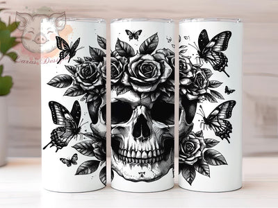 Skull And Flowers 20oz Tumbler Png, Straight & Tapered Tumbler Png, Skull Tumbler Png, Digital Download PNG Sublimation Lara' s Designs 
