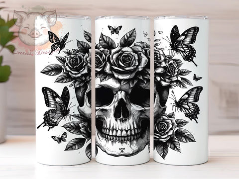 Skull And Flowers 20oz Tumbler Png, Straight & Tapered Tumbler Png, Skull Tumbler Png, Digital Download PNG Sublimation Lara' s Designs 