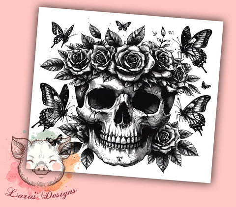 Skull And Flowers 20oz Tumbler Png, Straight & Tapered Tumbler Png, Skull Tumbler Png, Digital Download PNG Sublimation Lara' s Designs 