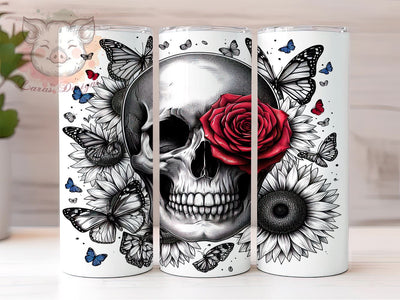Skull And Flowers 20oz Tumbler Png, Straight & Tapered Tumbler Png, Skull Tumbler Png, Digital Download PNG Sublimation Lara' s Designs 
