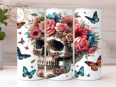 Skull And Flowers 20oz Tumbler Png, Straight & Tapered Tumbler Png, Skull Tumbler Png, Digital Download PNG Sublimation Lara' s Designs 