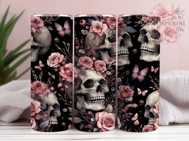 Skull and Flowers 20oz Tumbler Wrap PNG, Floral Skull Tumbler PNG Sublimation Design, Straight & Tapered Tumbler Wrap, Instant Digital Download Sublimation Li Zamperini 