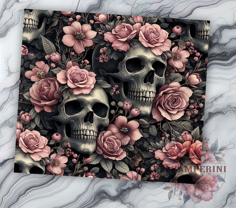 Skull and Flowers 20oz Tumbler Wrap PNG, Floral Skull Tumbler PNG Sublimation Design, Straight & Tapered Tumbler Wrap, Instant Digital Download Sublimation Li Zamperini 