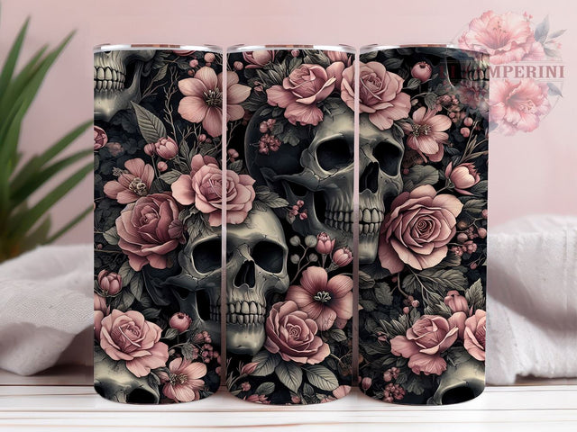 Skull and Flowers 20oz Tumbler Wrap PNG, Floral Skull Tumbler PNG Sublimation Design, Straight & Tapered Tumbler Wrap, Instant Digital Download Sublimation Li Zamperini 