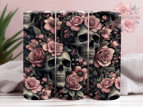 Skull and Flowers 20oz Tumbler Wrap PNG, Floral Skull Tumbler PNG Sublimation Design, Straight & Tapered Tumbler Wrap, Instant Digital Download Sublimation Li Zamperini 